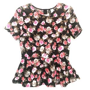 Divided black floral blouse (size 8)